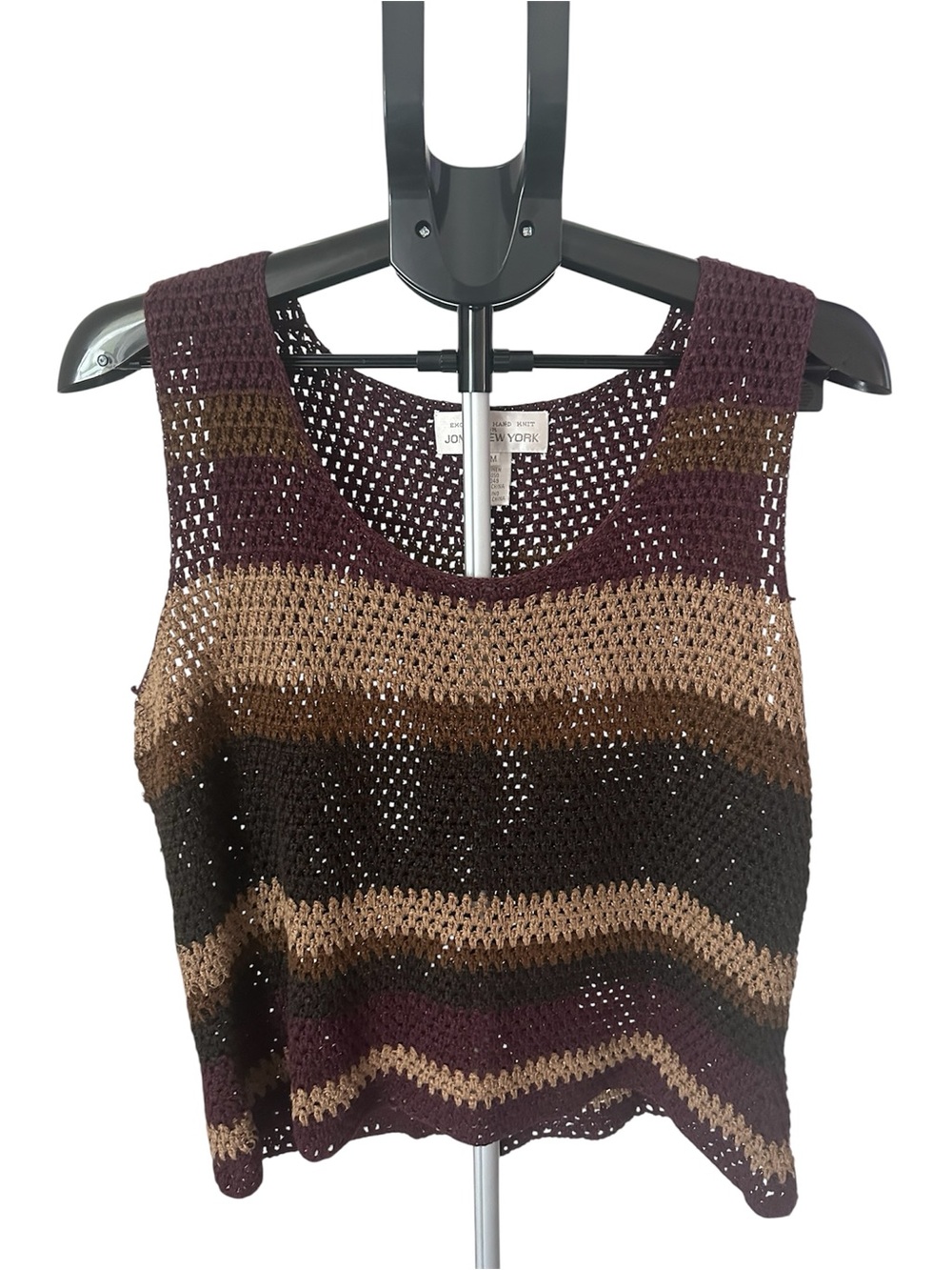 Vintage Jones NY 100% Linen Crochet Knit Tank Top Women's Medium Earthy Boho